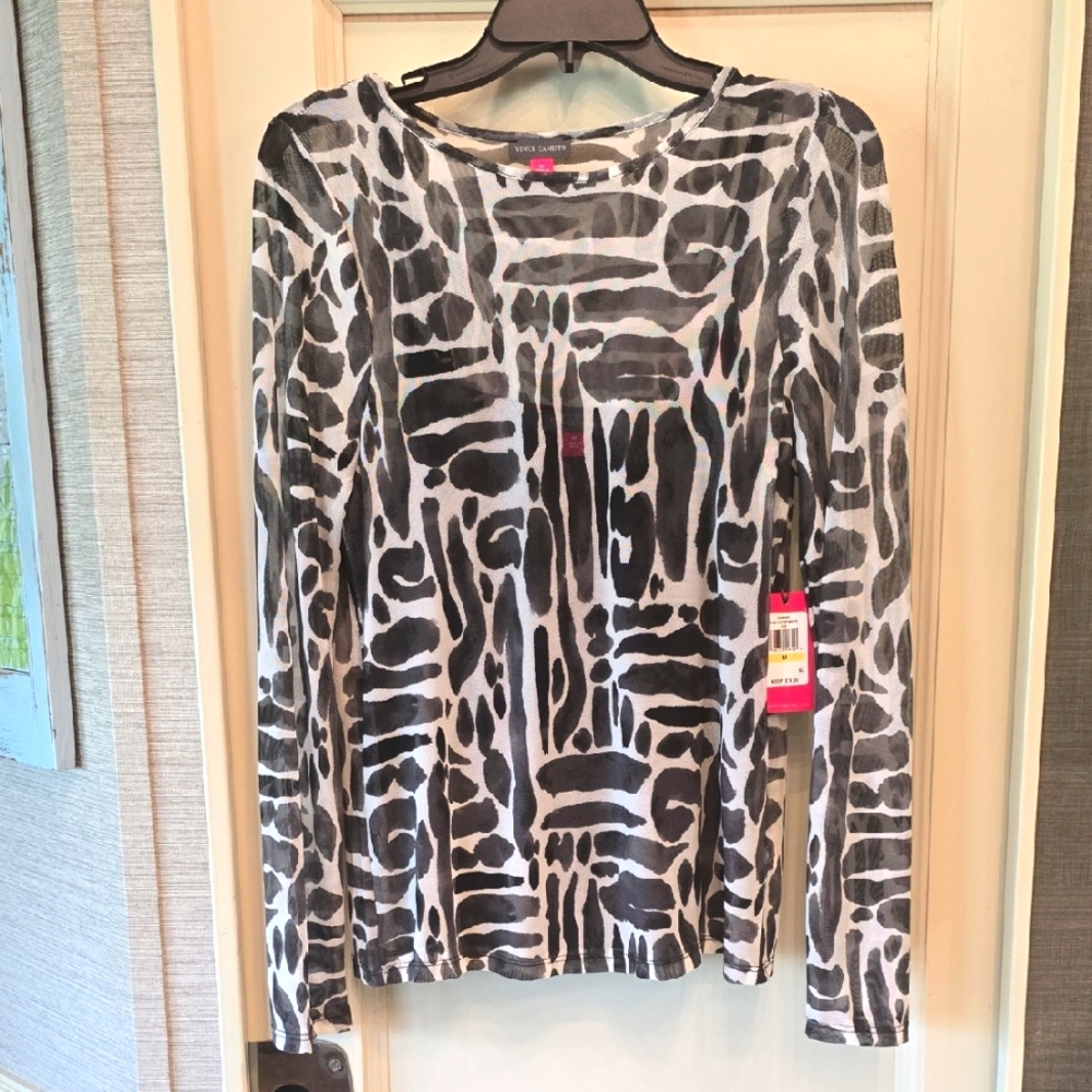 Vince Camuto Zebra Print Long Sleeve Sheer Blouse W/ Black Halter Top. Sz.M. NWT